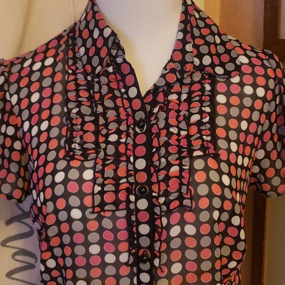 Polka Dot Button Down Shirt Small - Picture 2 of 5